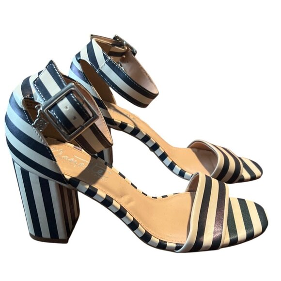 Nanette Lepore Tilda striped heel sandals navy 8 M - Picture 2 of 9